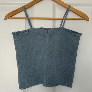 Aerie Longline Smocked Baby Blue Top